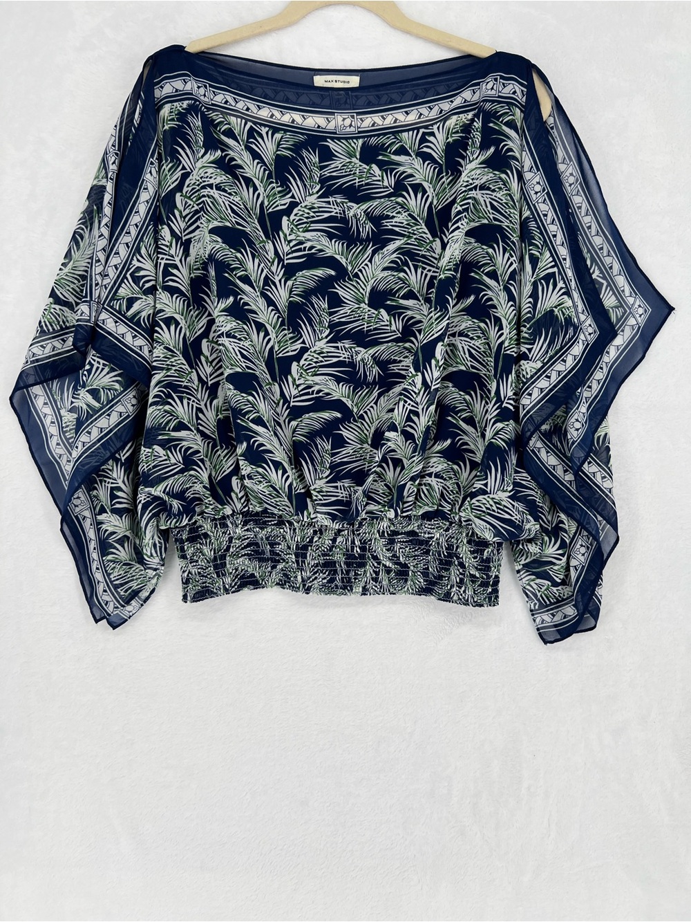Max Studio Women Dolman Tropical Split Sleeve Blouse Sz XL Resort Cruise Beach